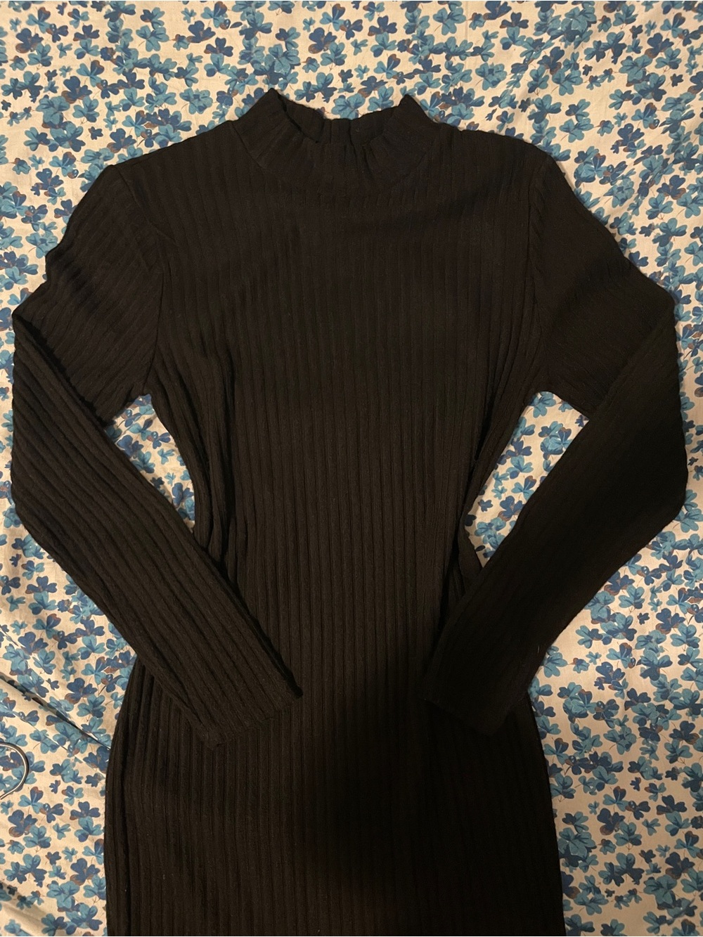 Bozzolo Black Ribbed Mock Neck Dress